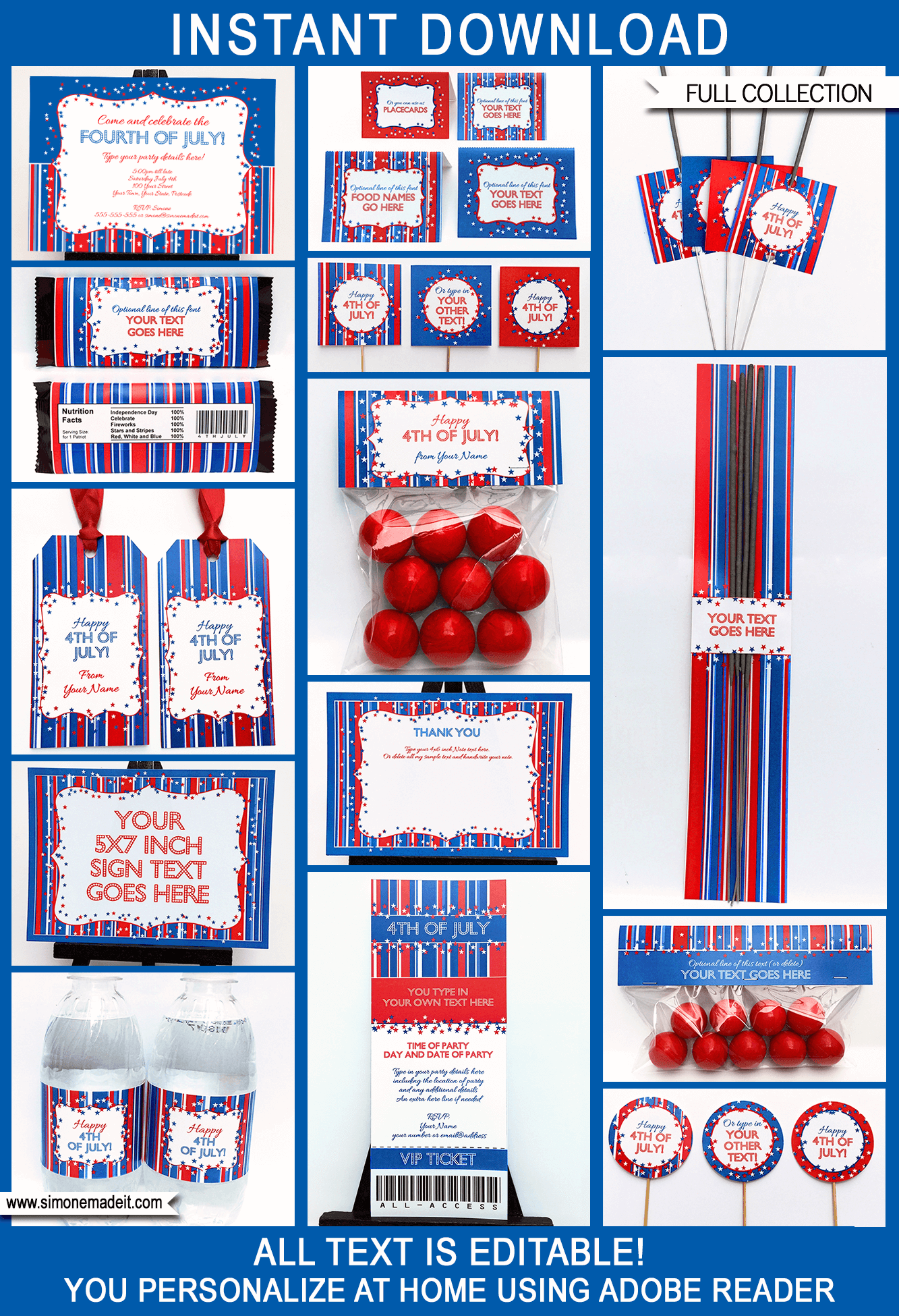 Fourth of July Party Printables, Invitations & Decorations | 4th of July Theme | July 4th | DIY Editable Templates | INSTANT DOWNLOAD $9.00 via SIMONEmadeit.com 