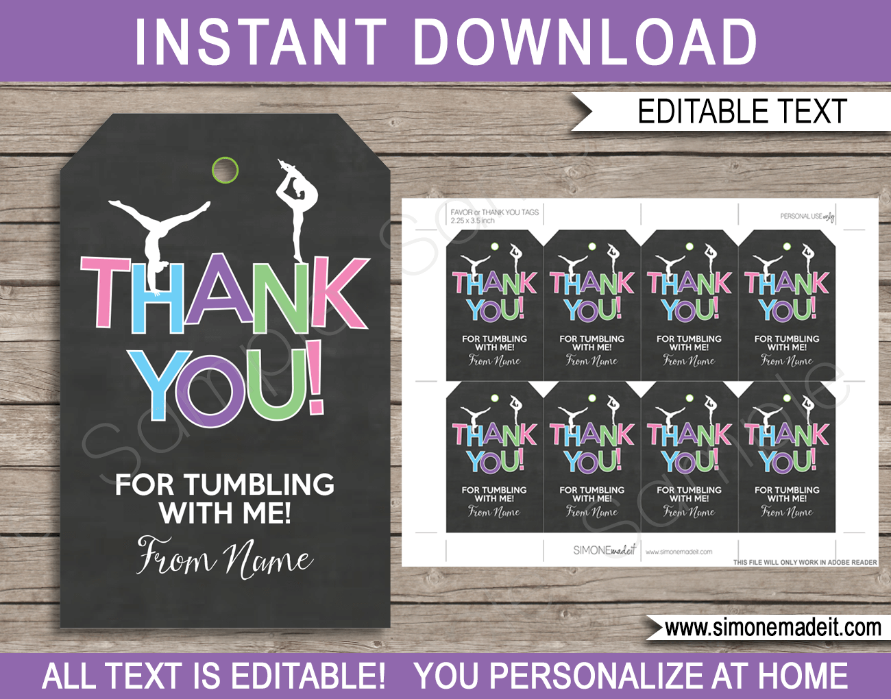 Gymnastics Party Favor Tags | Thank You Tags | Birthday Party | Editable DIY Template | $3.00 INSTANT DOWNLOAD via SIMONEmadeit.com