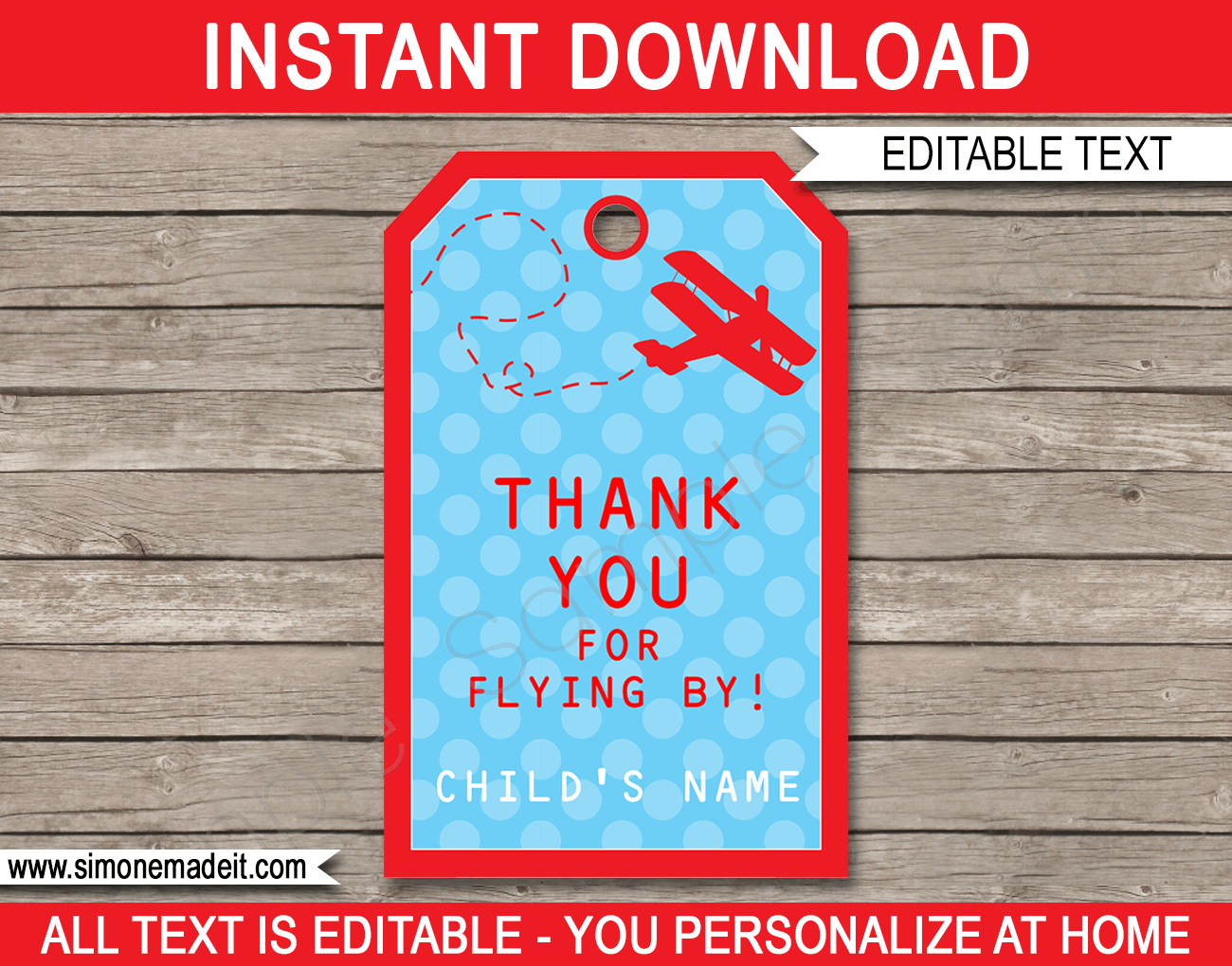 Airplane Birthday Party Favor Tags | Thank You Tags | Birthday Party | Editable DIY Template | $3.00 INSTANT DOWNLOAD via SIMONEmadeit.com