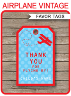 Airplane Birthday Party Favor Tags template – biplane