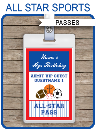 All Star Sports Party VIP Passes Template | Party Favors