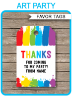 Art Party Favor Tags | Thank You Tags | Paint Party | Editable Birthday Party Template