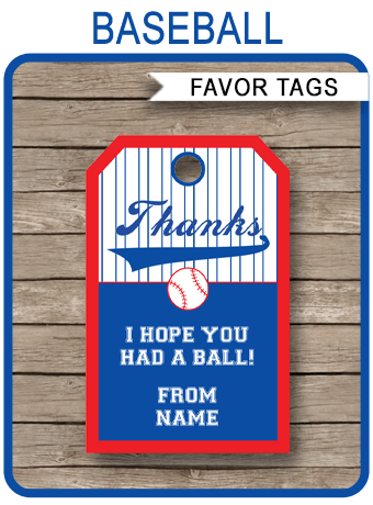 Baseball Party Favor Tags | Thank You Tags | Editable Birthday Party Template