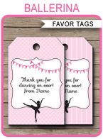 Ballerina Party Favor Tags | Thank You Tags | Editable Birthday Party Template
