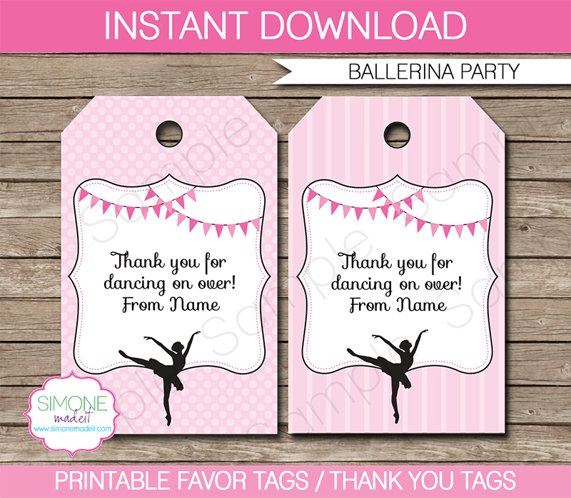 Ballerina Party Favor Tags Thank You Tags Birthday Party