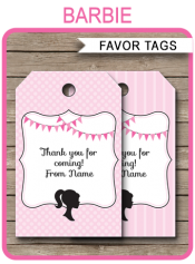 Barbie Party Favor Tags | Thank You Tags | Editable Birthday Party Template