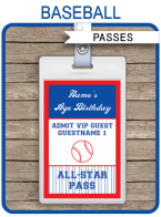 Baseball Party All Star VIP Passes template