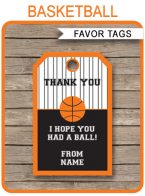 Basketball Party Favor Tags Template – black/orange