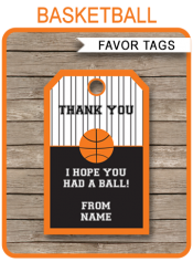 Basketball Party Favor Tags | Thank You Tags | Editable Birthday Party Template