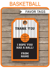 Basketball Party Favor Tags | Thank You Tags | Editable Birthday Party Template