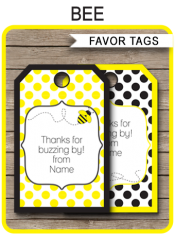 Bee Party Favor Tags | Thank You Tags | Editable Birthday Party Template