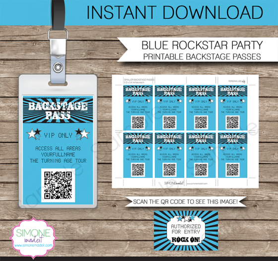 Rockstar Birthday Party Backstage Passes template Concert VIP Pass