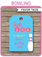 Bowling Birthday Party Favor Tags | Thank You Tags | Editable Birthday Party Template