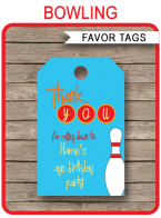 Bowling Party Favor Tags | Thank You Tags | Editable Birthday Party Template