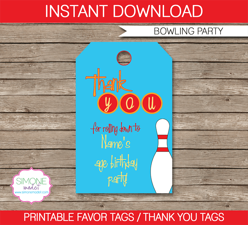 Bowling Party Favor Tags | Thank You Tags | Birthday Party | Editable DIY Template | $3.00 INSTANT DOWNLOAD via SIMONEmadeit.com