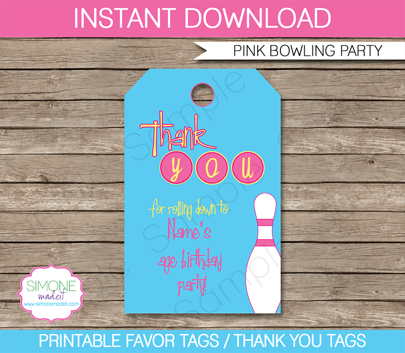 Bowling Birthday Party Favor Tags | Thank You Tags | Birthday Party | Editable DIY Template | $3.00 INSTANT DOWNLOAD via SIMONEmadeit.com
