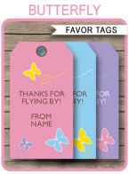 Butterfly Birthday Party Favor Tags | Thank You Tags | Editable Birthday Party Template
