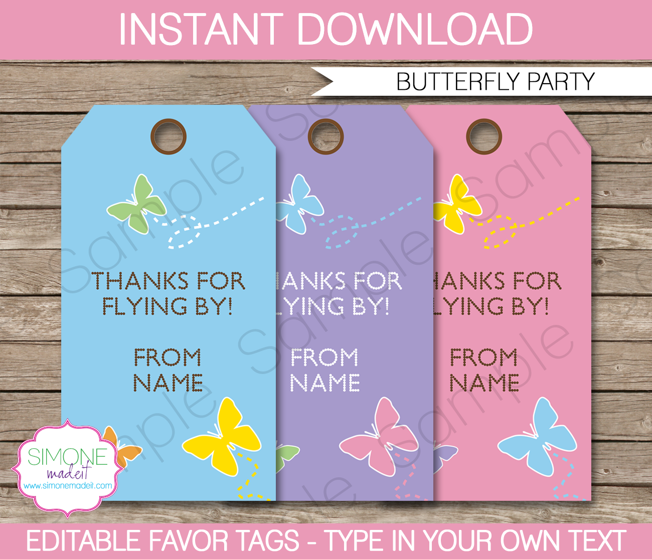 Butterfly Party Favor Tags | Thank You Tags | Birthday Party | Editable DIY Template | $3.00 INSTANT DOWNLOAD via SIMONEmadeit.com