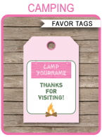 Camping Party Favor Tags template – pink