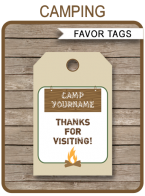 Camping Party Favor Tags | Thank You Tags | Editable Birthday Party Template