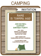Camping Party Invitations | Camping Birthday Party Theme | Editable DIY Template