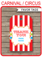 Carnival Party Favor Tags | Thank You Tags | Birthday Party | Editable DIY Template