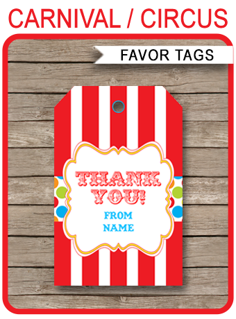 carnival party favor tags template printable thank you tags circus