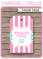 Carnival Party Favor Tags | Thank You Tags | Pink and Aqua | Editable Birthday Party Template