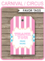 Carnival Party Favor Tag template – pink/aqua