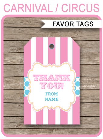 Carnival Party Favor Tag Template | Thank You Tags | Circus Carnival Party Favor Tag Template | Thank You Tags | Circus