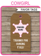 Cowgirl Party Favor Tags | Thank You Tags | Birthday Party | Editable DIY Template