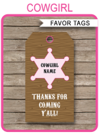 Cowgirl Party Favor Tags | Thank You Tags | Birthday Party | Editable DIY Template