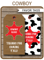 Cowboy Party Favor Tags | Thank You Tags | Birthday Party | Editable DIY Template