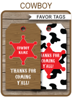 Cowboy Party Favor Tags template