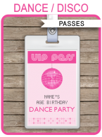 Dance Party VIP Passes | Party Favors | Disco Party | Birthday Party | Editable DIY Template