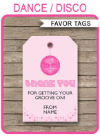 Dance Party Favor Tags template – pink