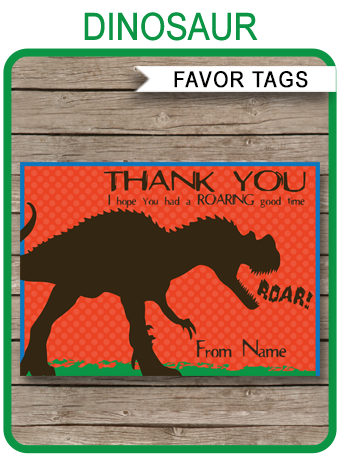 Editable Thank You Dino Favor Tag, Printable Birthday Label Template, PK08