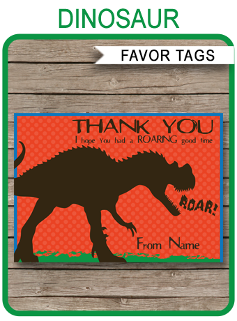 Editable Thank You Dino Favor Tag, Printable Birthday Label Template, PK08