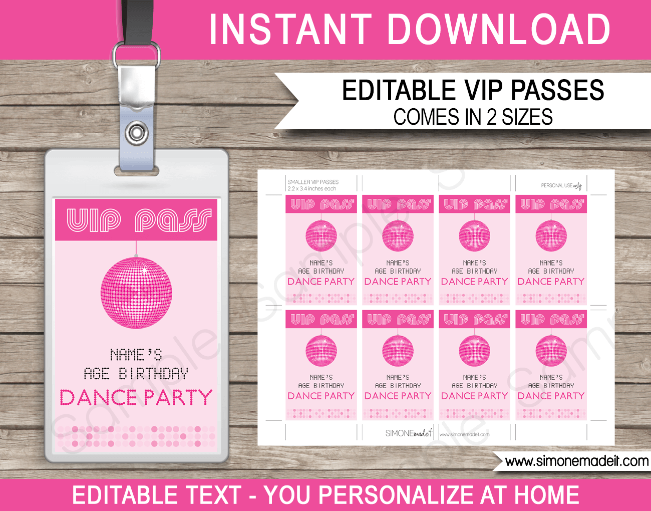 Dance Party VIP Passes | Disco Party Theme | Printable Inserts | QR Codes | Party Favors | Birthday Party | Editable DIY Template | $3.50 INSTANT DOWNLOAD via SIMONEmadeit.com