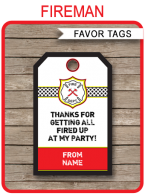 Fireman Party Favor Tags | Thank You Tags | Birthday Party | Editable DIY Template