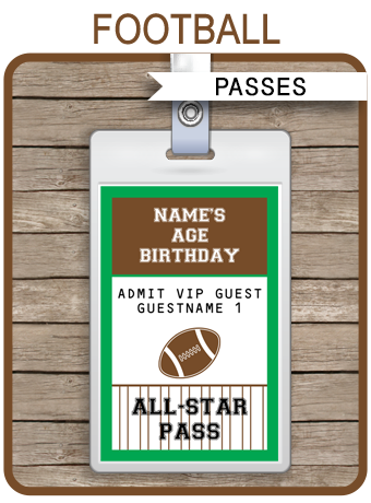 Football Party All Star VIP Passes Template | Party Favors - 340 x 460 png 163kB