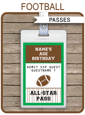 Football Party All Star VIP Passes Template | Party Favors - 340 x 460 png 163kB