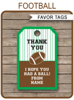 Football Party Favor Tags | Thank You Tags | Birthday Party | Editable Template