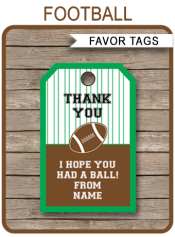 Football Party Favor Tags | Thank You Tags | Birthday Party | Editable Template
