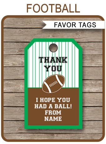 Football Party Favor Tags Thank You Tags Birthday Party