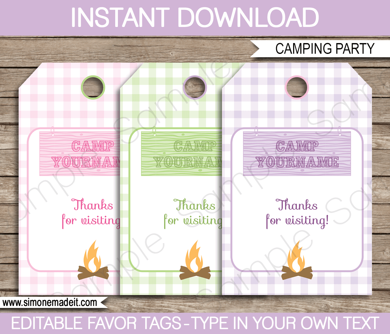 Glamping Party Favor Tags | Thank You Tags | Birthday Party | Editable DIY Template | $3.00 INSTANT DOWNLOAD via SIMONEmadeit.com