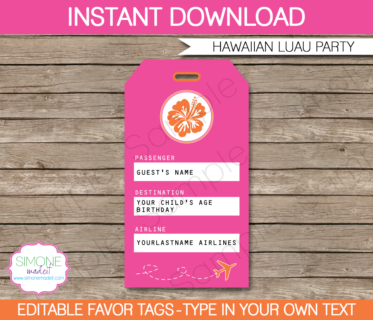 Hawaiian Luau Luggage Tags | Favor Tags | Thank You Tags | Birthday Party | Editable DIY Template | $3.00 INSTANT DOWNLOAD via SIMONEmadeit.com