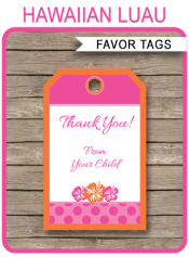 Hawaiian Luau Party Favor Tags | Thank You Tags | Editable Birthday Party Template