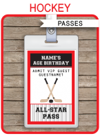 Hockey Birthday Party All Star VIP Passes template – red/black
