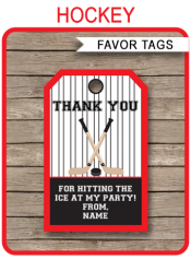 Hockey Birthday Party Favor Tags | Thank You Tags | Editable Template